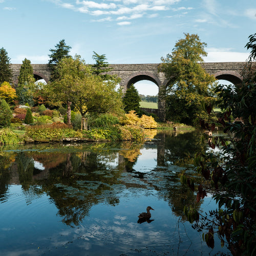 A view of the viaduct with the blue lake