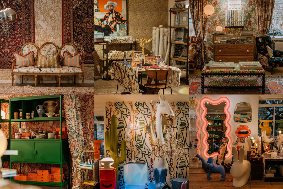 Collage of various interior decor items including furniture and decor elements available at Courthouse Interiors.